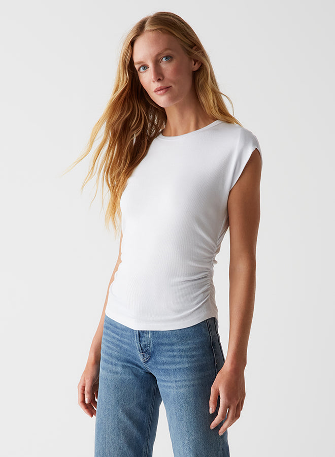 Joni Crew Neck Power Shoulder Top