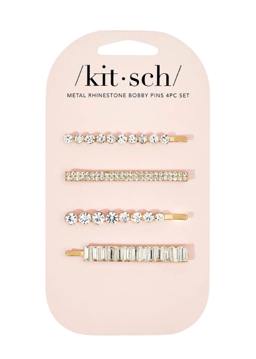 Metal Rhinestone Bobby Pins Set - Gold