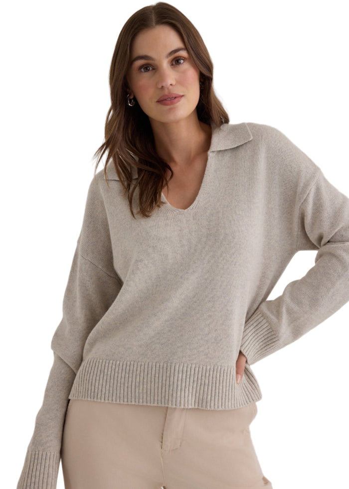 Pullover Sweater w/ Collar, Heather Moon