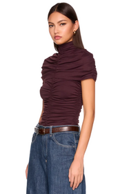 Mock Neck Overlay Gathered Top