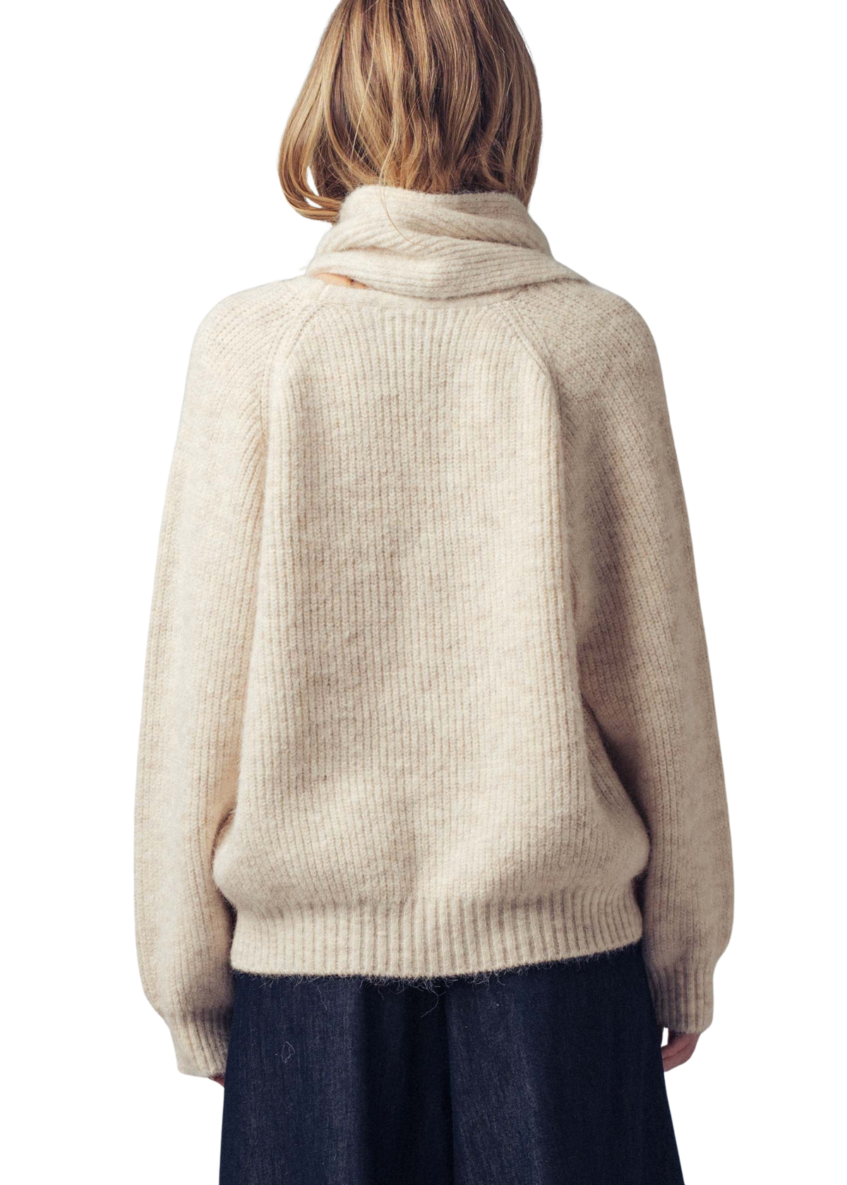 Detachable Scarf Button Wool Blend Sweater