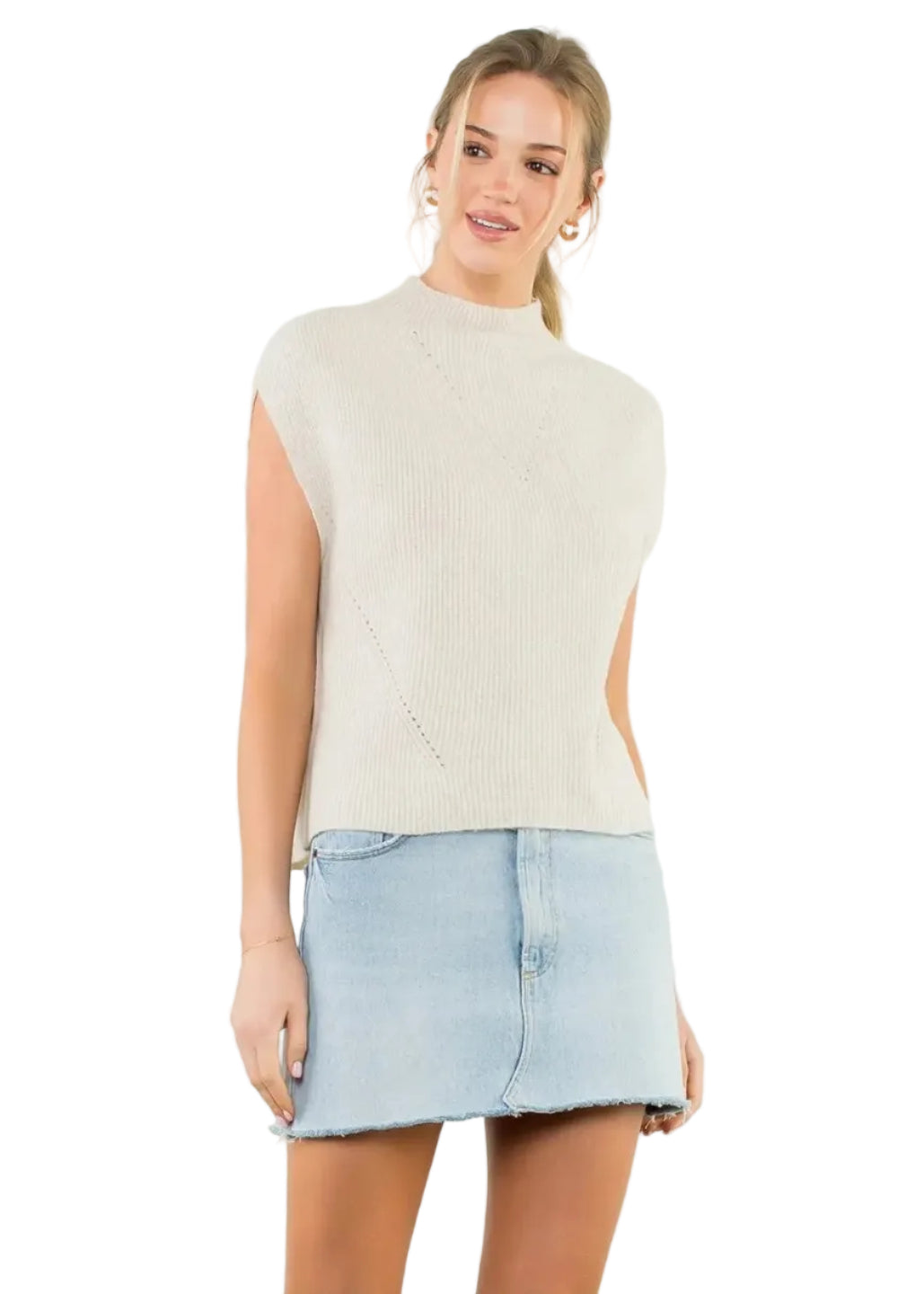 Sleeveless Mock Neck Knit Top