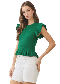 Ruffled Hem Ribbed Knit Top