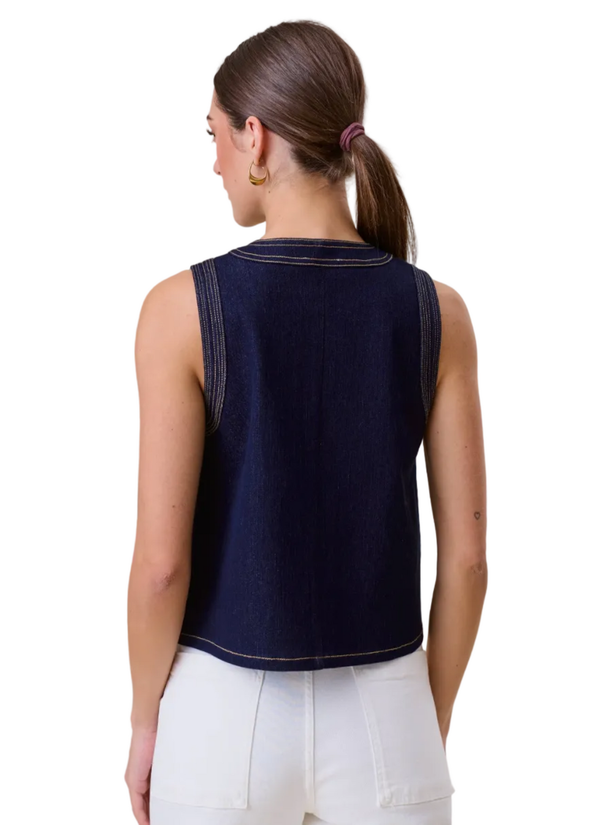 Button Stretch Denim Top