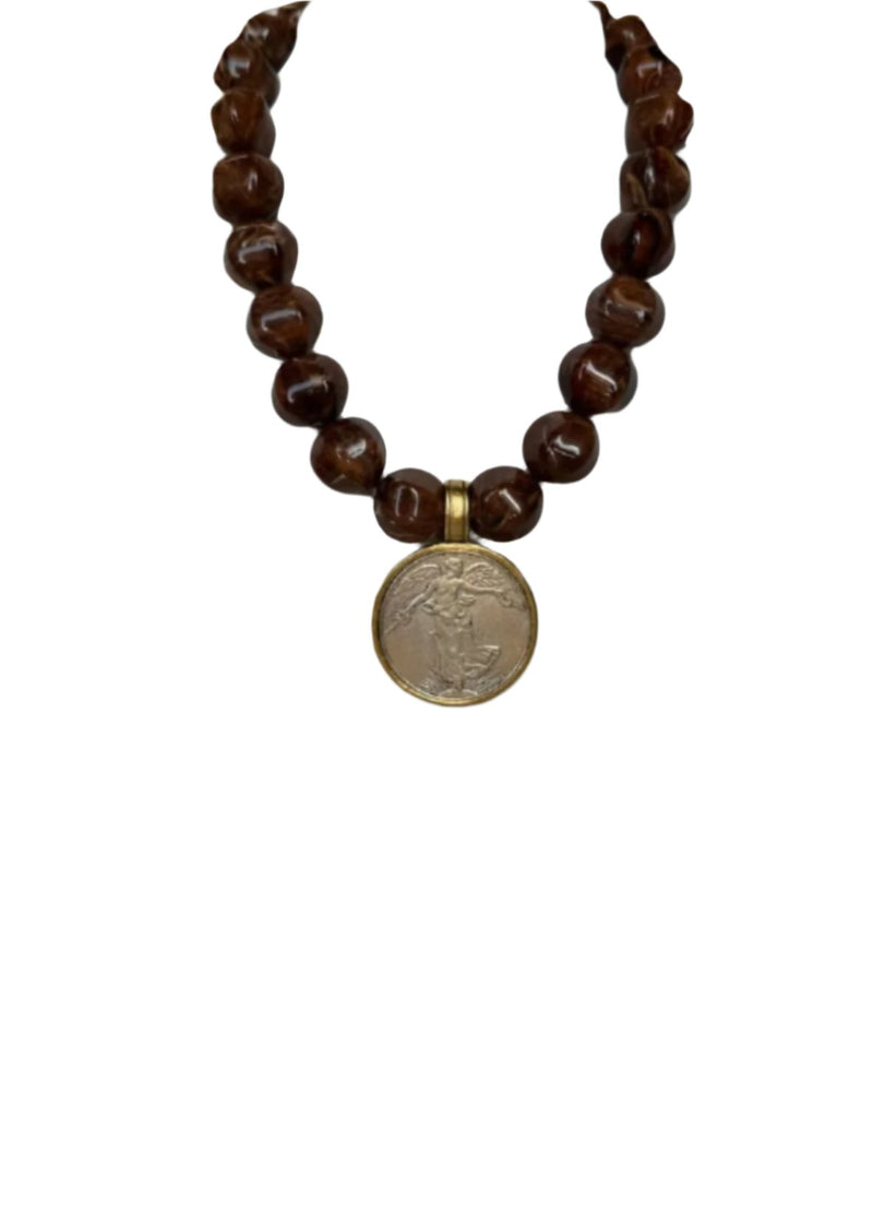 Large Bead w/ vintage wrap coin