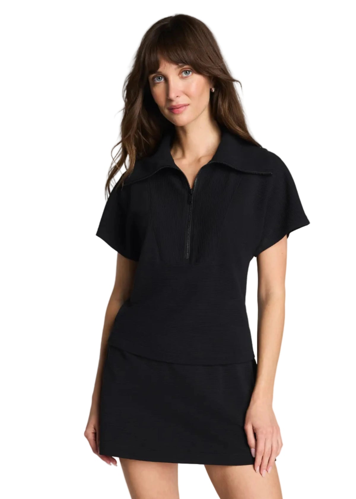 French Rib Short Sleeve Half Zip
