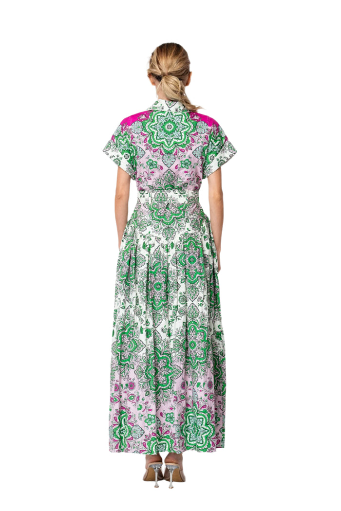 Rosalyn Engineered Floral Printed Midi Shirt Dress