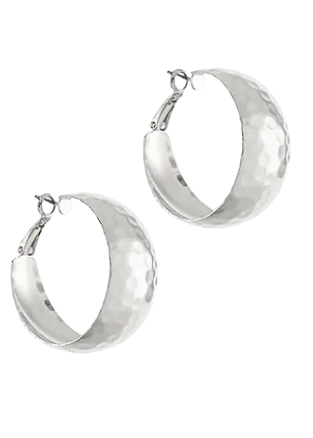 Hammered Metal Hoops-Rhodium