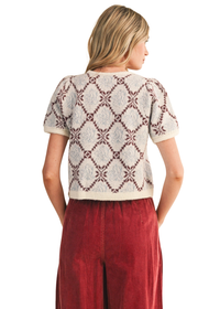 Floral Short Sleeve Sweater Cardigan