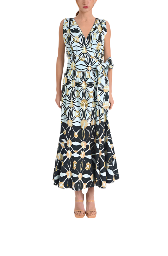 Esthella Split Print Sleeveless Wrap Dress