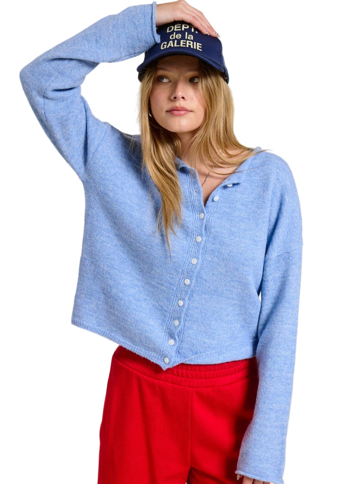 Essential Button Down Cardigan Top  - Ocean