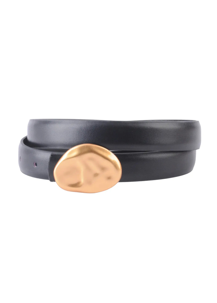 Stitched Clean Leather Belt with Asymmetrical Buckle