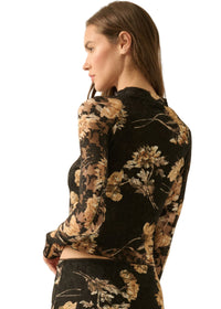 Floral Lace Mock-Neck Thumbhole Top