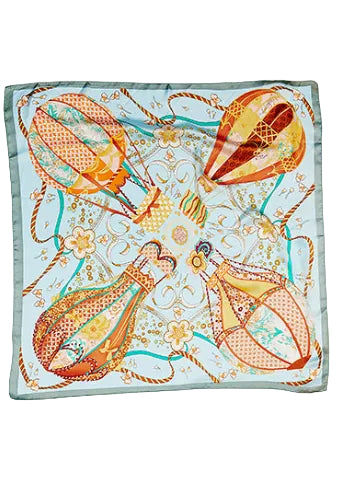Hot Air Balloon Printed Silky Bandana - Baby Blue