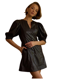 Vegan Leather Split Neck Dress