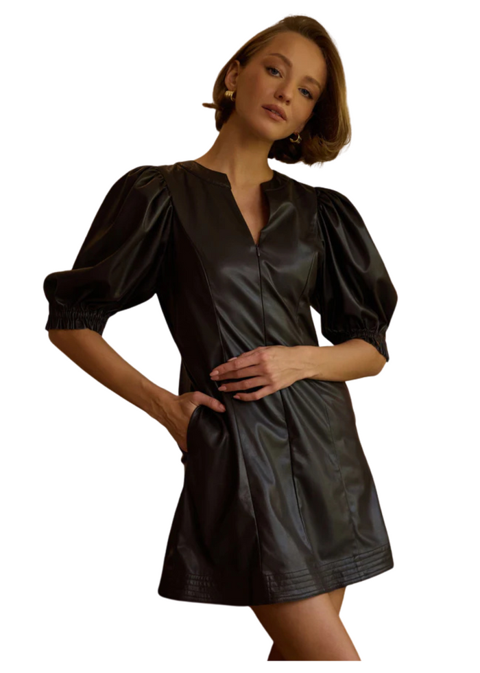 Vegan Leather Split Neck Dress
