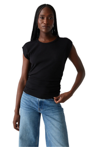 Joni Crew Neck Power Shoulder Top