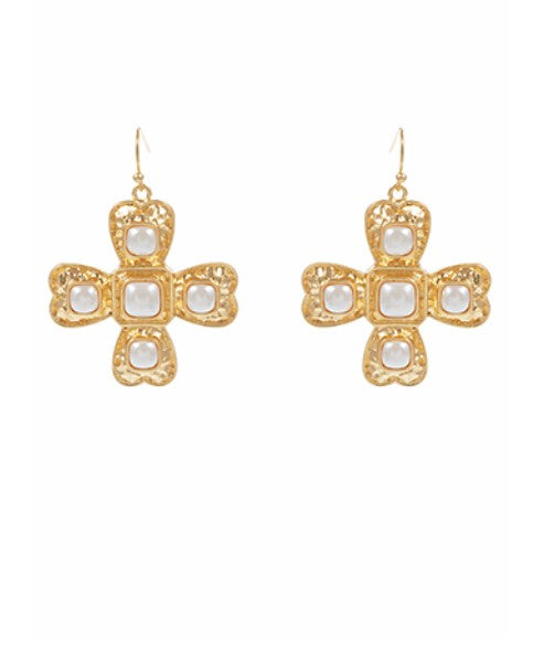 Pearl Cross Drop Earrings | Vt Gld Crm