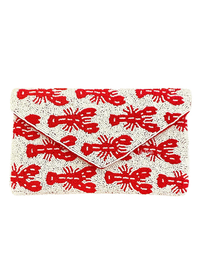 Beaded Lobster Clutch Crossbody Bag Marine Life