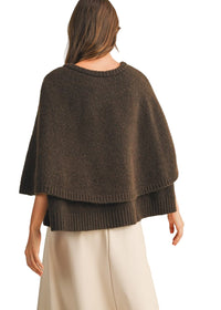 Button Closure Sweater Cape Cardigan - Espresso