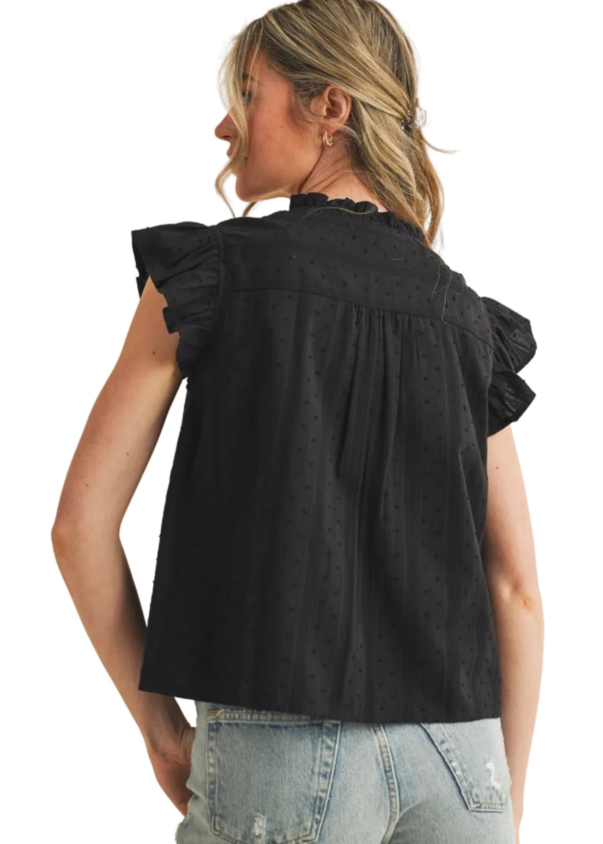 Ruffle Trim Button Down Top