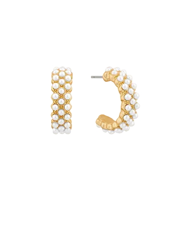 20mm Bead Pearl Open Hoops-Cream/Gold