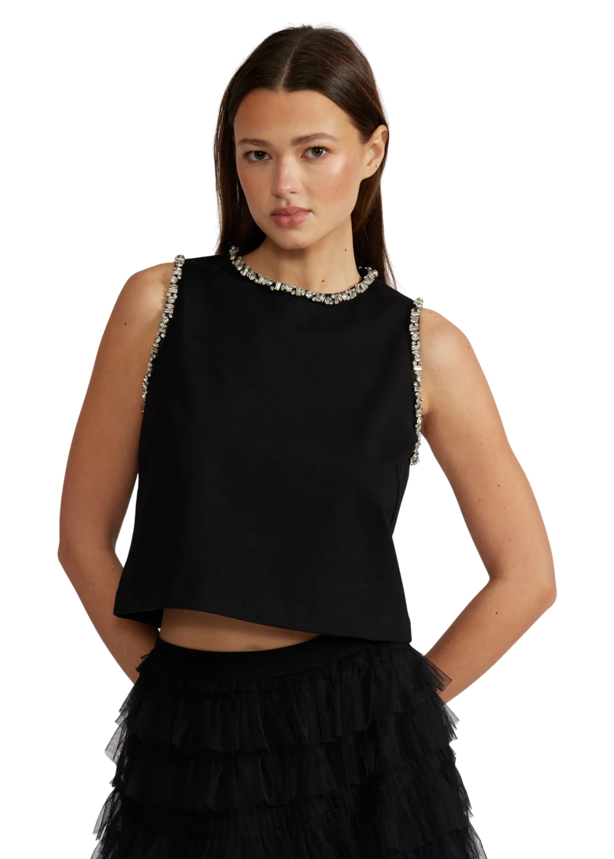 Meghan Crystal Trim Top