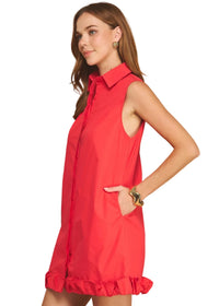 Sleeveless Poplin Mini Shirt Dress