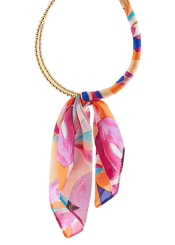 Scarf Wrapped Collar Necklace - Fuchsia Multi/Gold