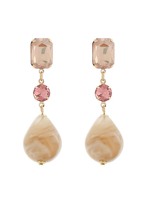Glass & Teardrop Link Drop Earrings