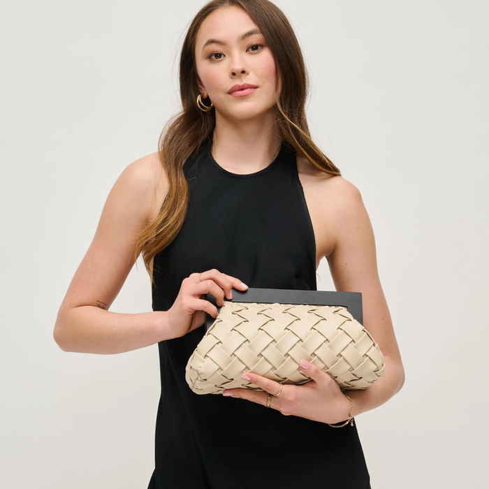 Jamie Woven Wooden Frame Clutch