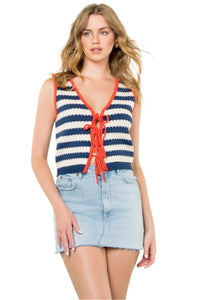 Striped Sleeveless Ribbon Sweater Vest