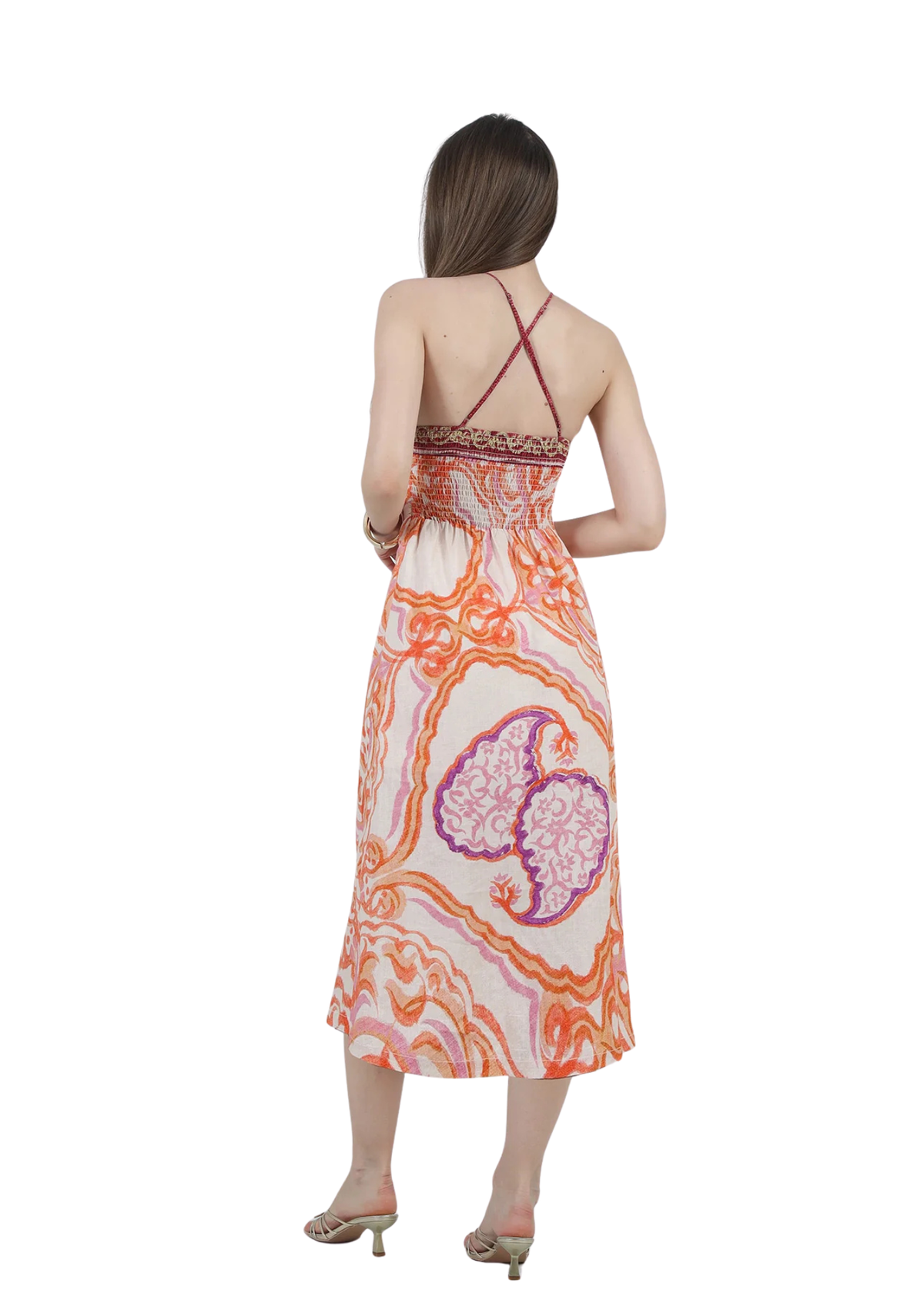 Brooklyn Border Halter Neck Midi Dress