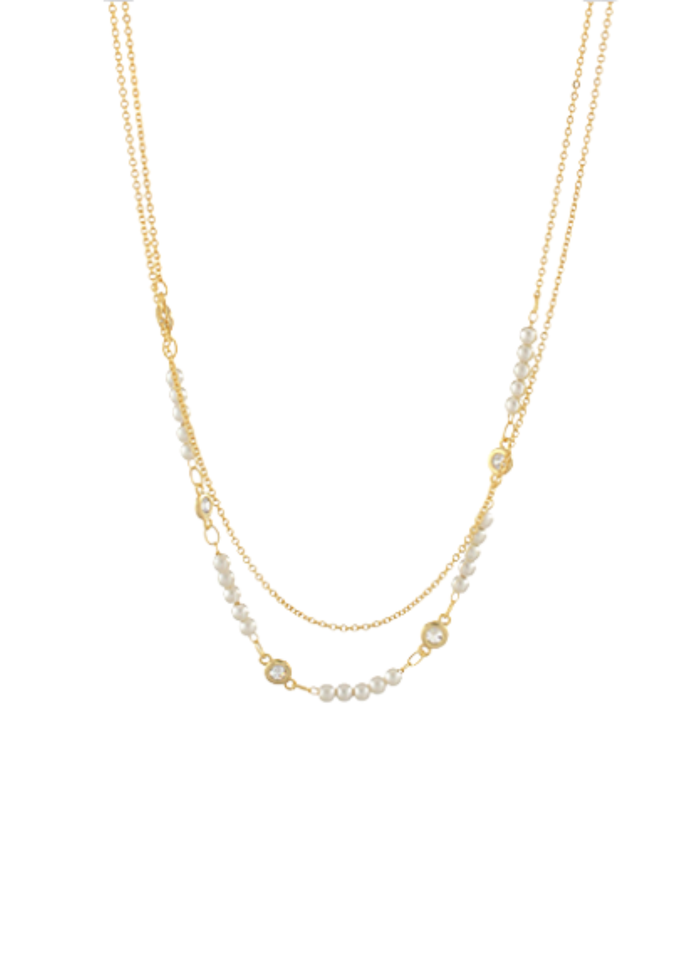 Layered Crystal Station Pearl Necklace