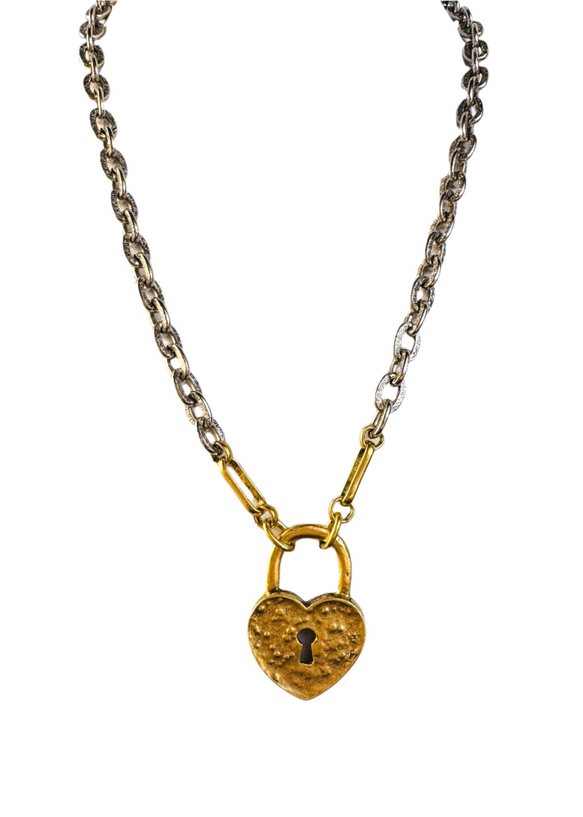 Mixed Metal Gold Heart Lock  Necklace