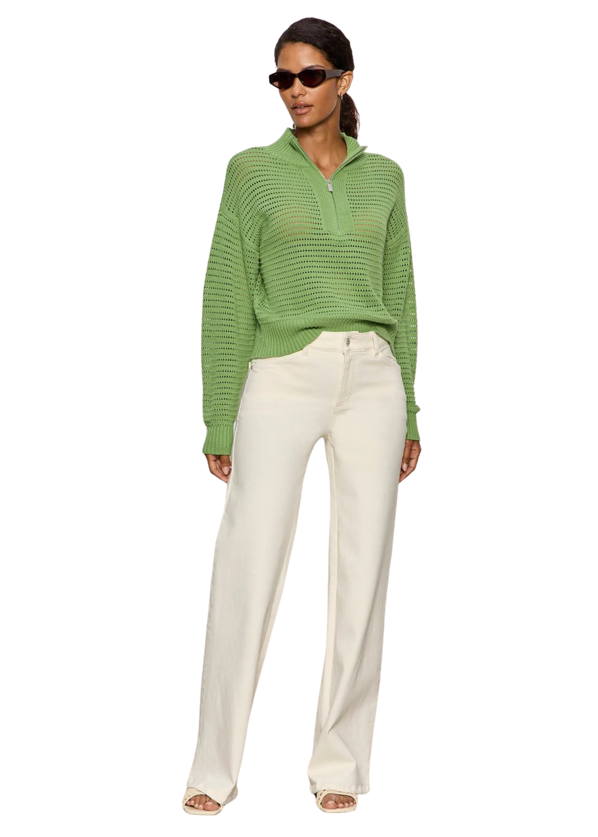 Open Knit Half Zip Sweater