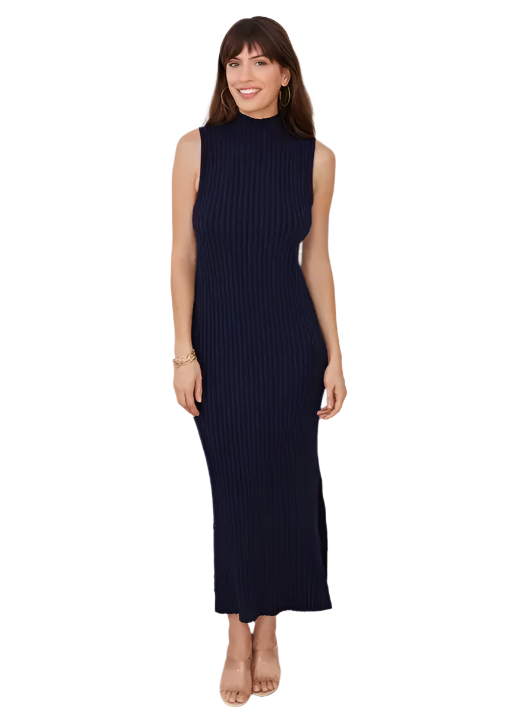 Knit Mock Neck Ribbed Dress