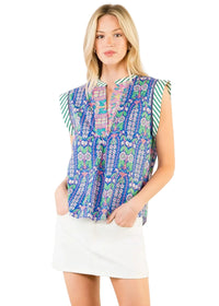 Short Sleeve Floral Pattern V-Neck Top