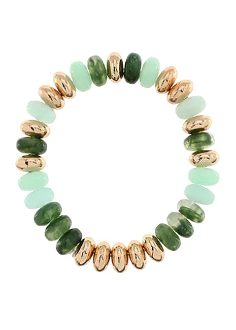 Stone Rondelle & Metal Bead Bracelet - Green/Gold