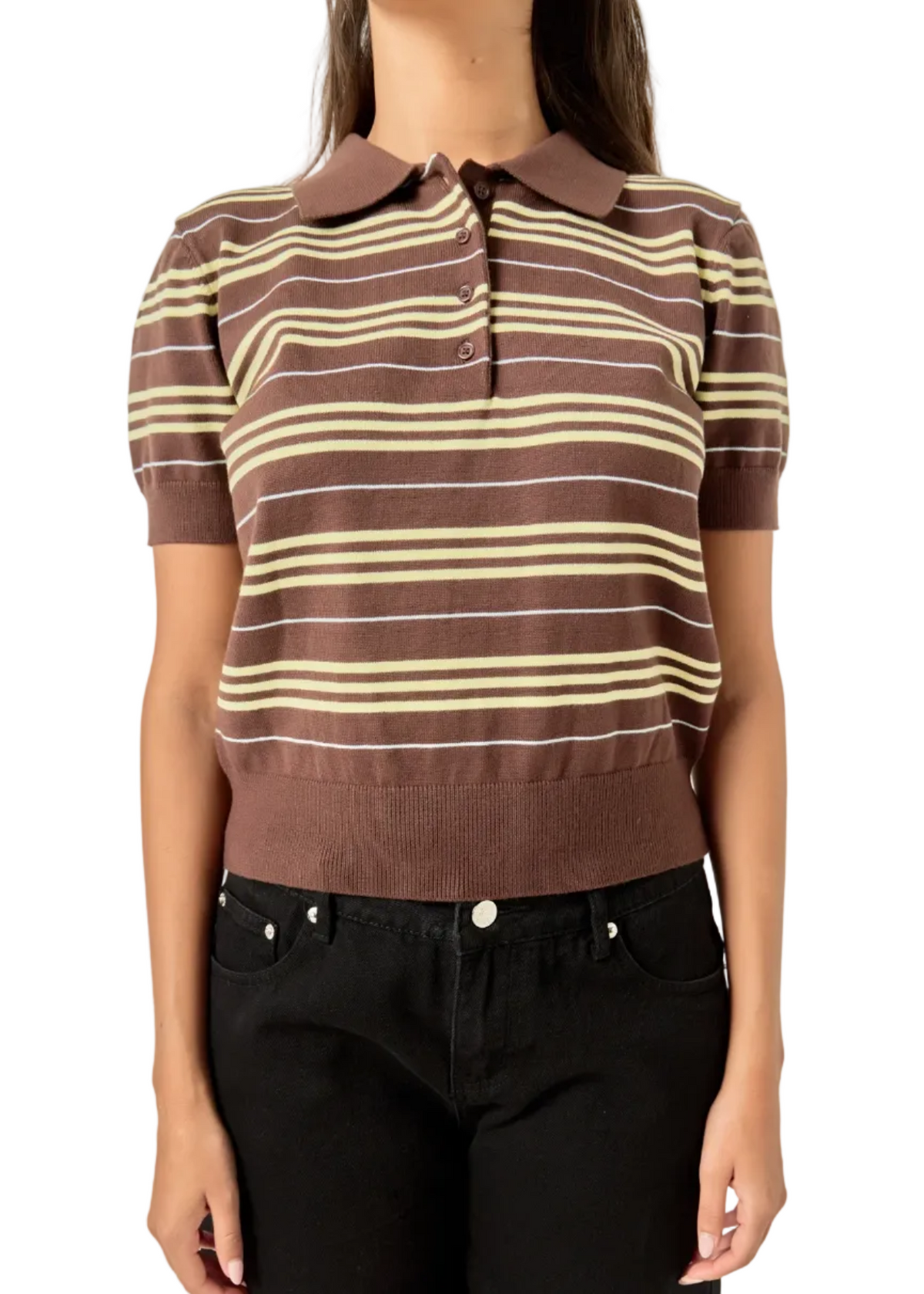 Striped Polo Knit Top