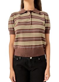 Striped Polo Knit Top