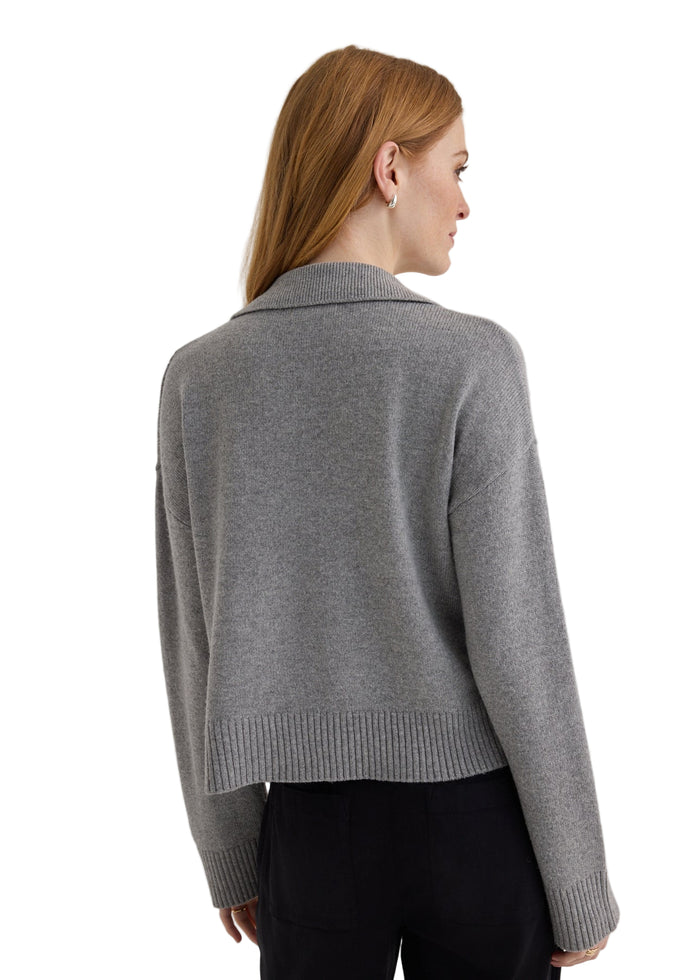 Pullover Sweater w/ Collar, Heather Grey
