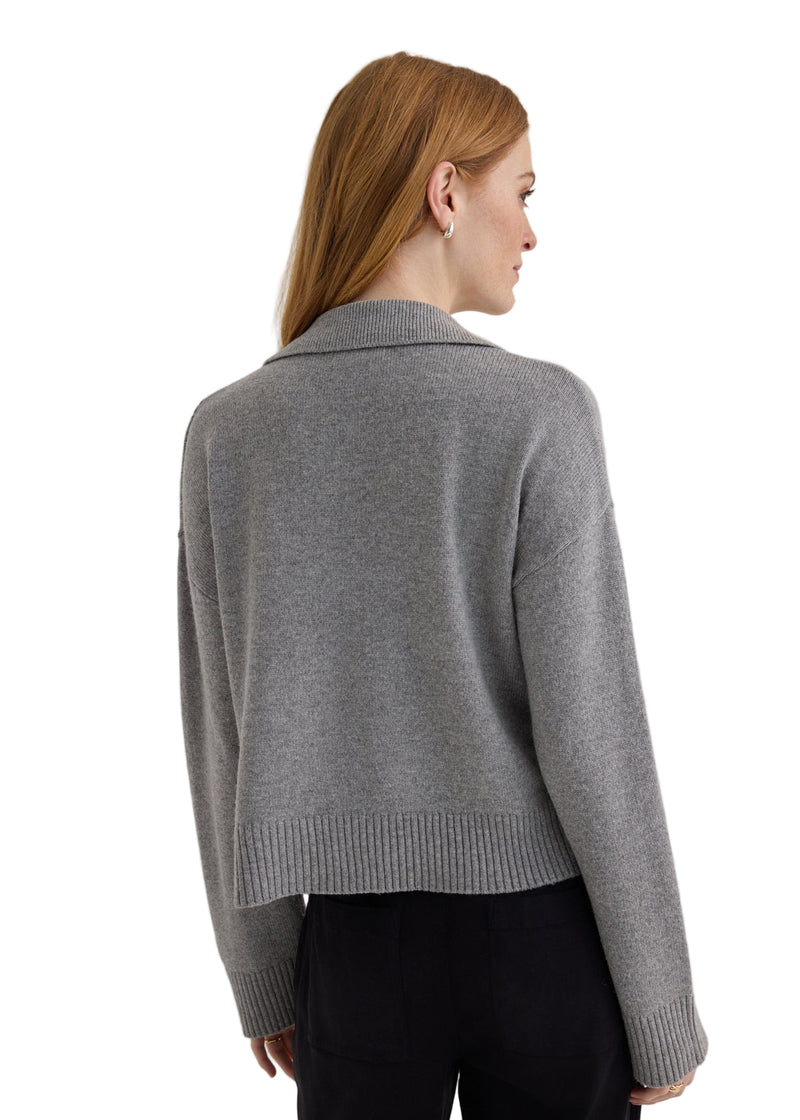 Pullover Sweater w/ Collar, Heather Grey