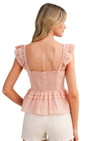 Eyelet Flutter Sleeve Peplum Top