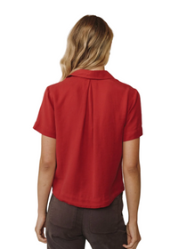 Short Sleeve Flowy Button Down - Ruby Red