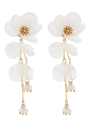 Flower & Petal Earrings-White