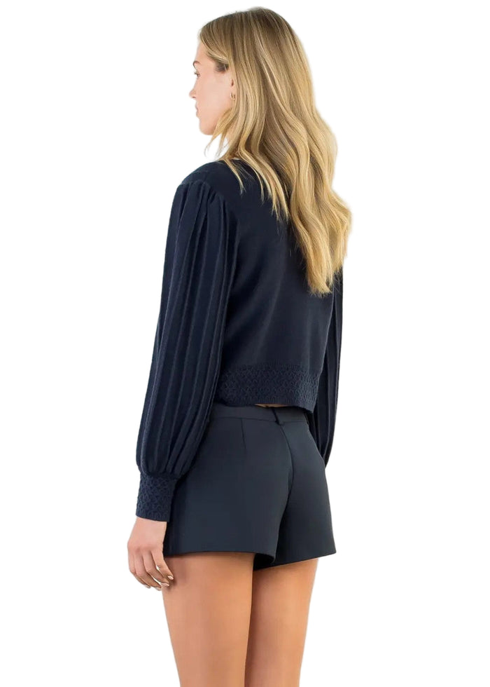 Balloon Sleeve Colorblock Knit Cardigan