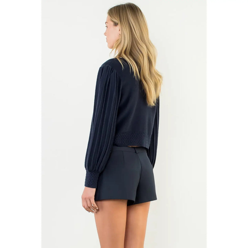 Balloon Sleeve Colorblock Knit Cardigan