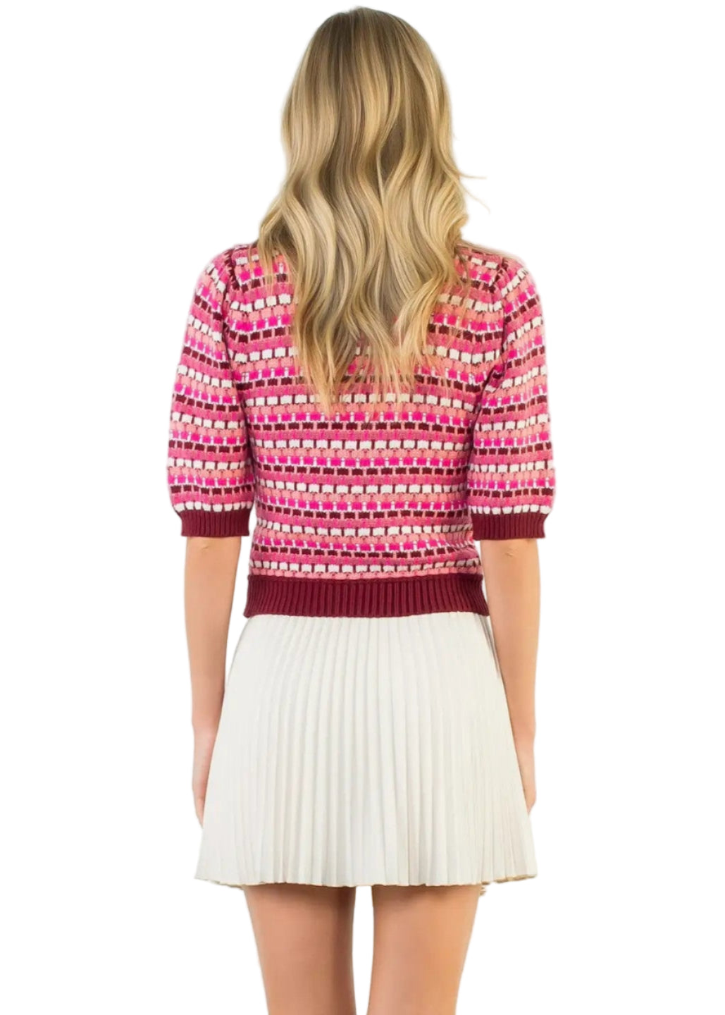 Textured Stripe Puff Sleeve Knit Top