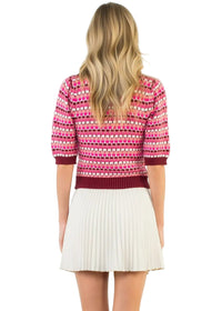 Textured Stripe Puff Sleeve Knit Top